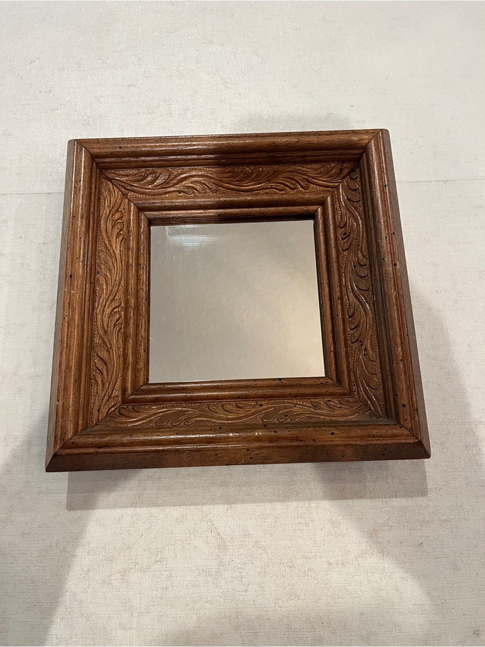 Vintage Decorative Carved Wood Square Wall Mirror